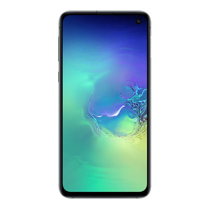 Samsung Galaxy S10e in Prism Green, front and back