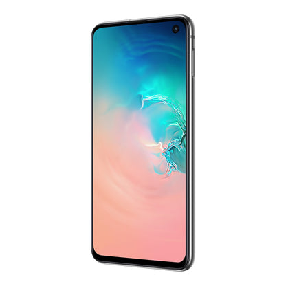 Samsung Galaxy S10e in Prism White, angled view (right)