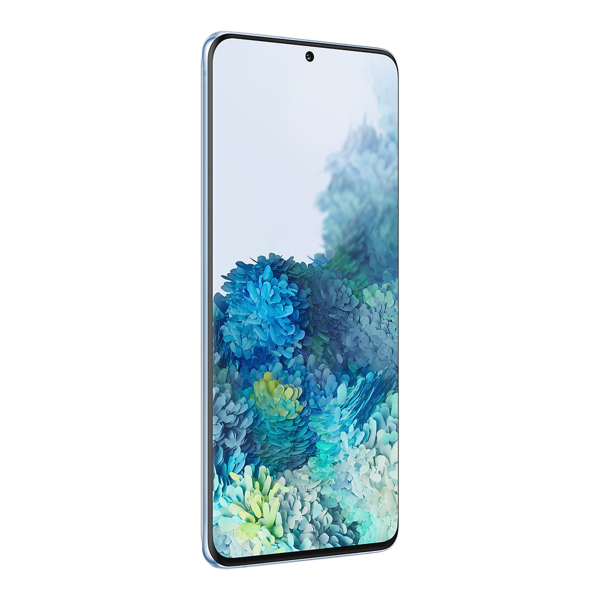 Samsung Galaxy S20+ in Cloud Blue, angled view (left)