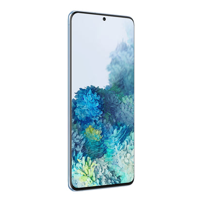 Samsung Galaxy S20+ in Cloud Blue, angled view (left)