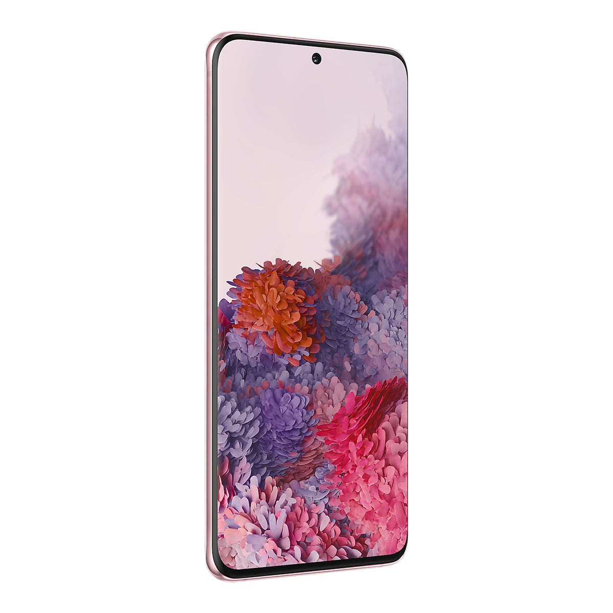 Samsung Galaxy S20 in Cloud Pink, angled view (left)