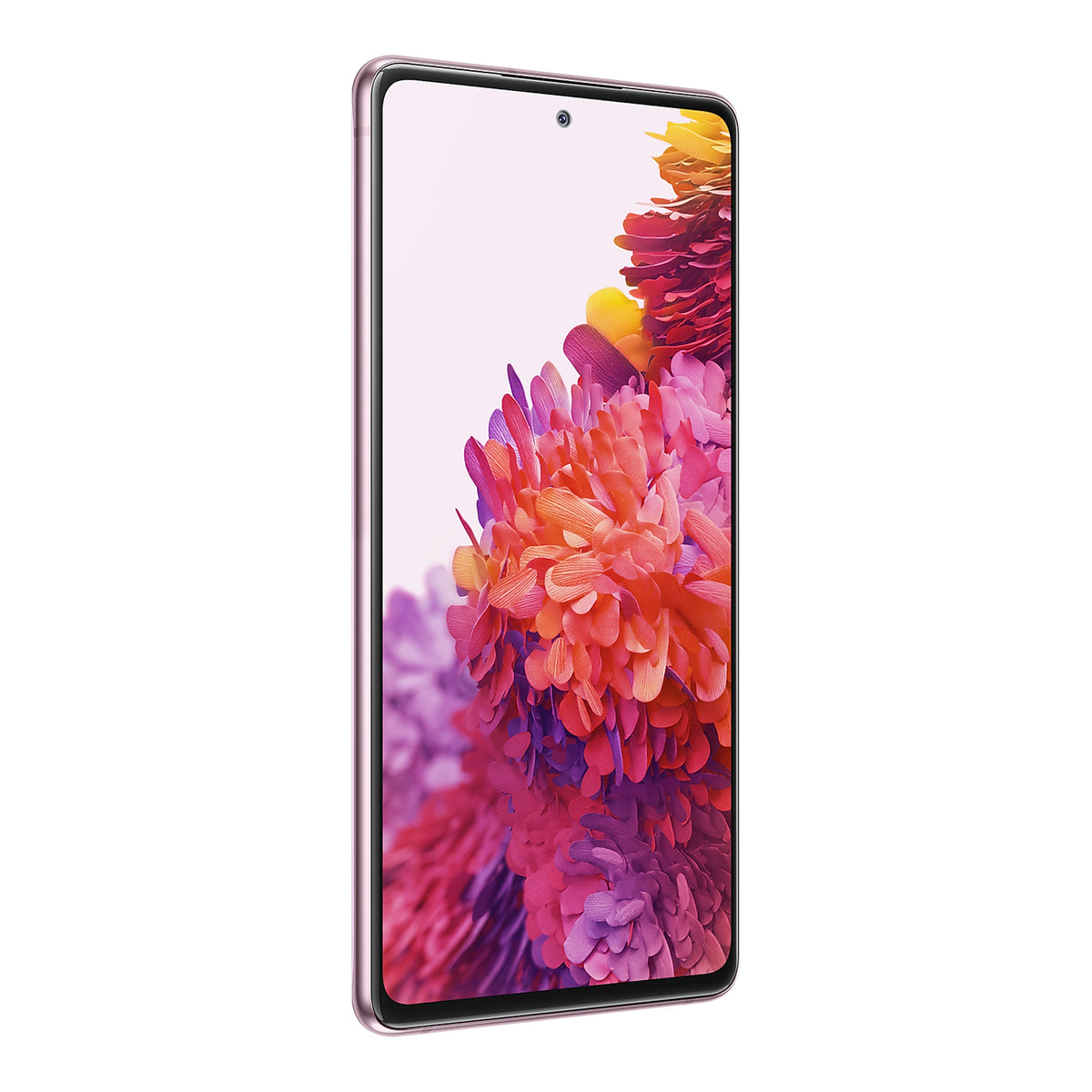 Samsung Galaxy S20 FE in Cloud Lavender, angled view (left)