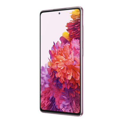 Samsung Galaxy S20 FE in Cloud Lavender, angled view (right)