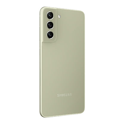 Samsung Galaxy S21 FE in Olive, back (left)