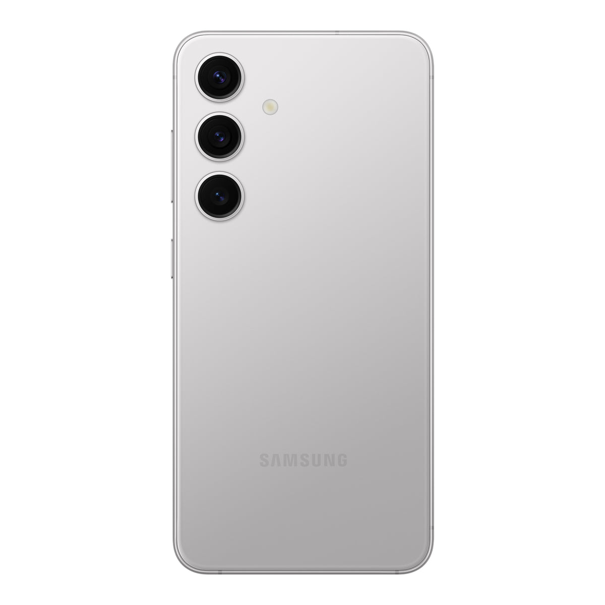 Samsung Galaxy S24 in Marble Grey, front and back