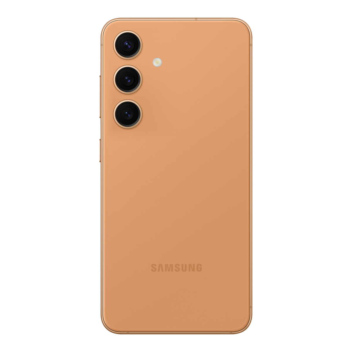 Samsung Galaxy S24 in Sandstone Orange, front and back