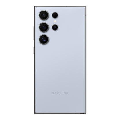 Samsung Galaxy S24 Ultra in Titanium Blue, front and back