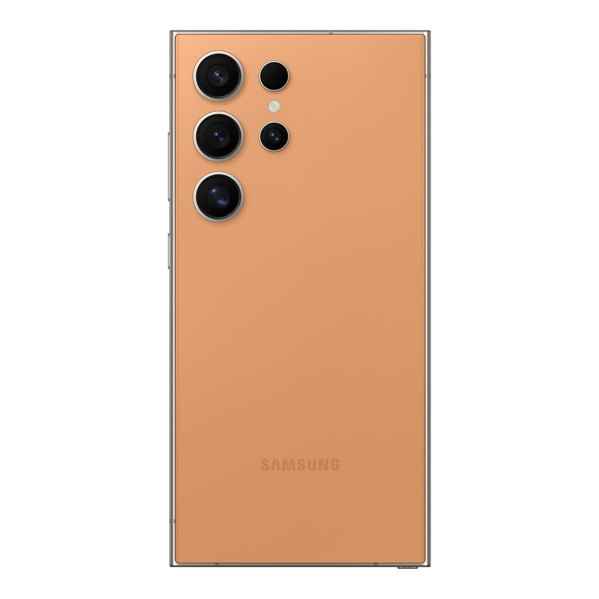 Samsung Galaxy S24 Ultra in Titanium Orange, front and back
