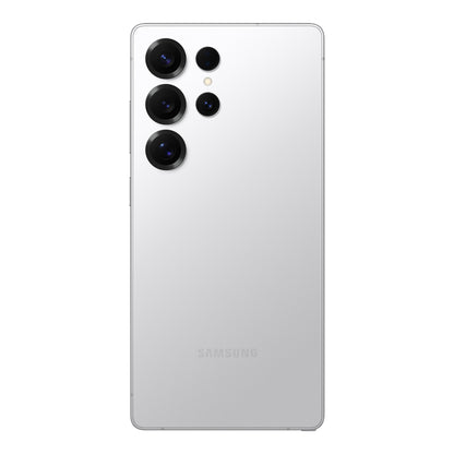 Samsung Galaxy S25 Ultra in Titanium Whitesilver, front and back
