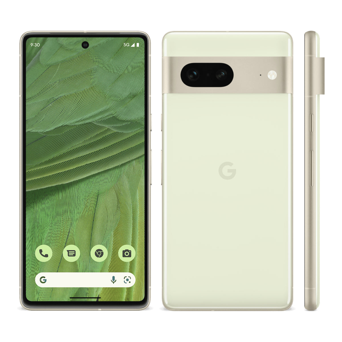 Google Pixel 7 in Lemongrass, front and back