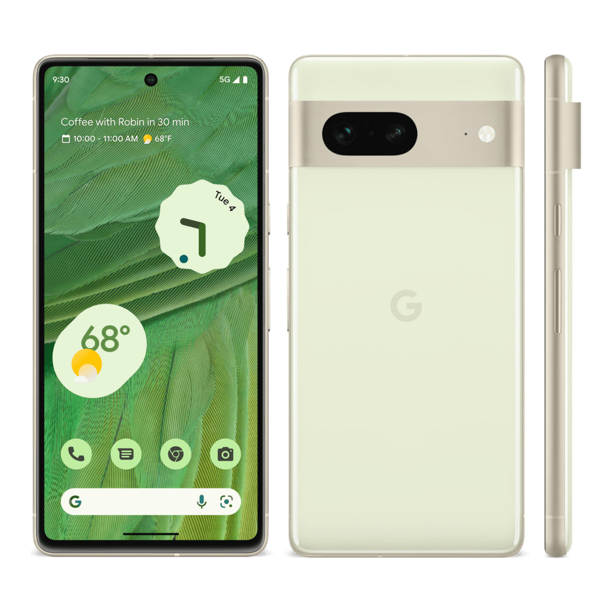 Google Pixel 7 in Lemongrass, front and back