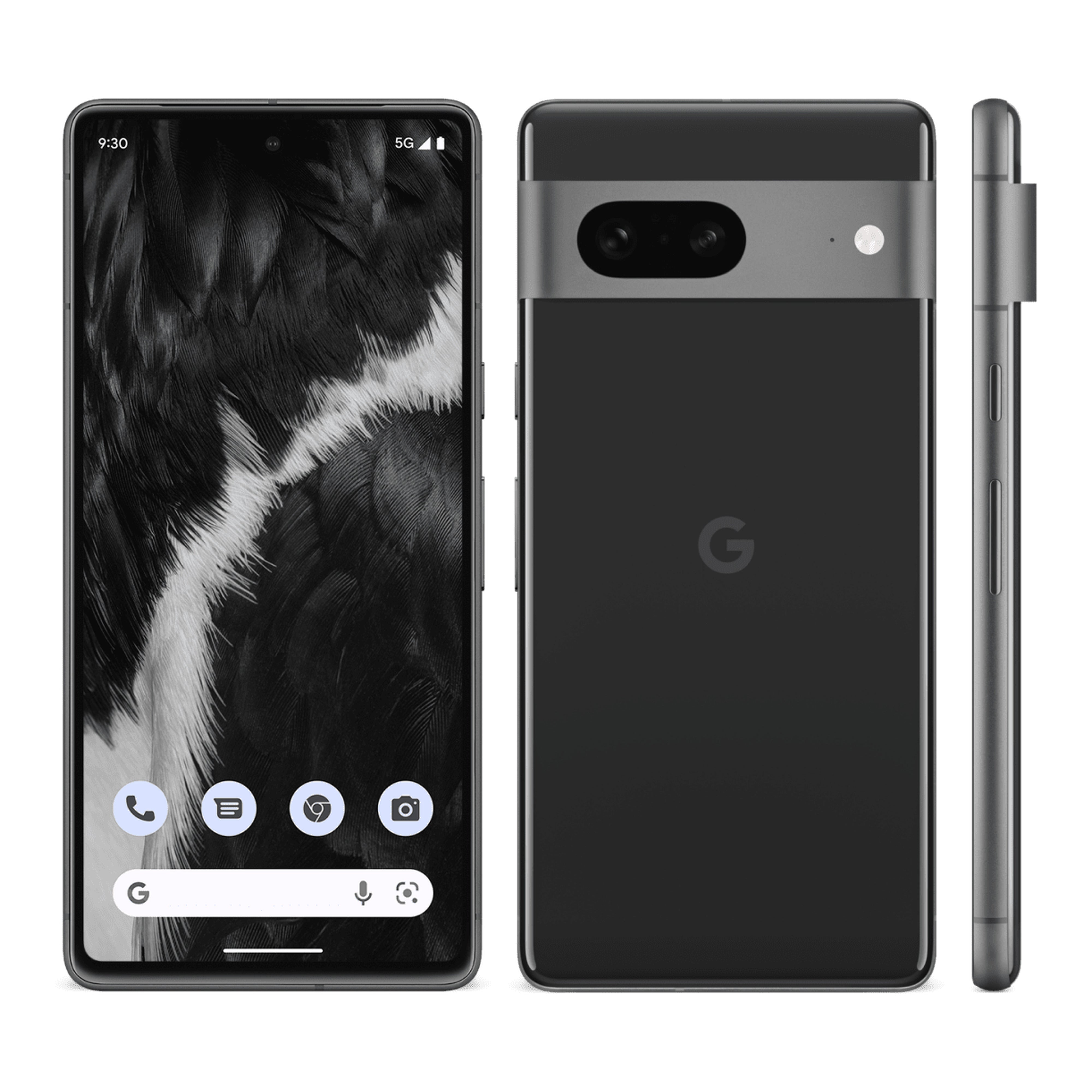 Google Pixel 7 in Obsidian, front and back