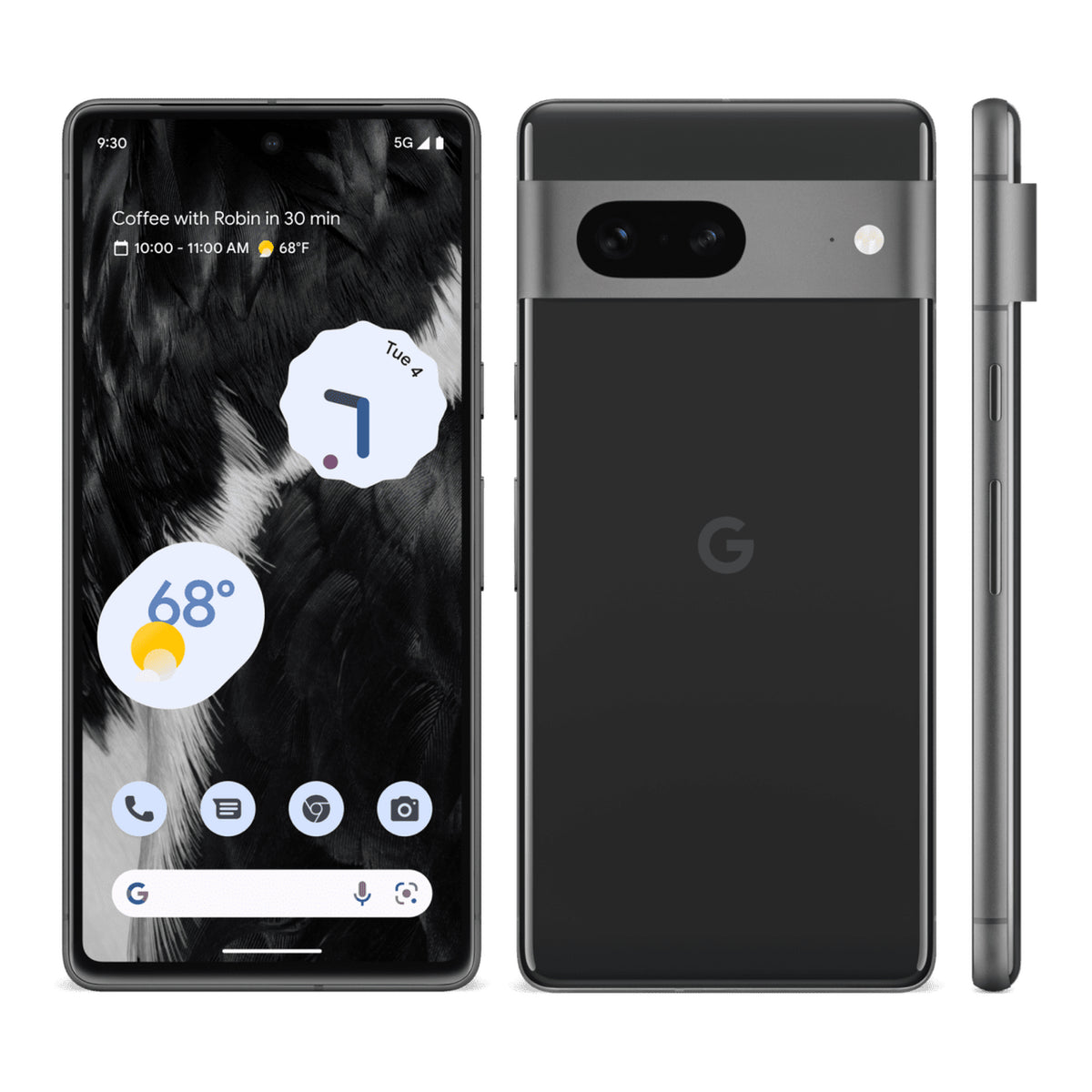 Google Pixel 7 in Obsidian, front and back