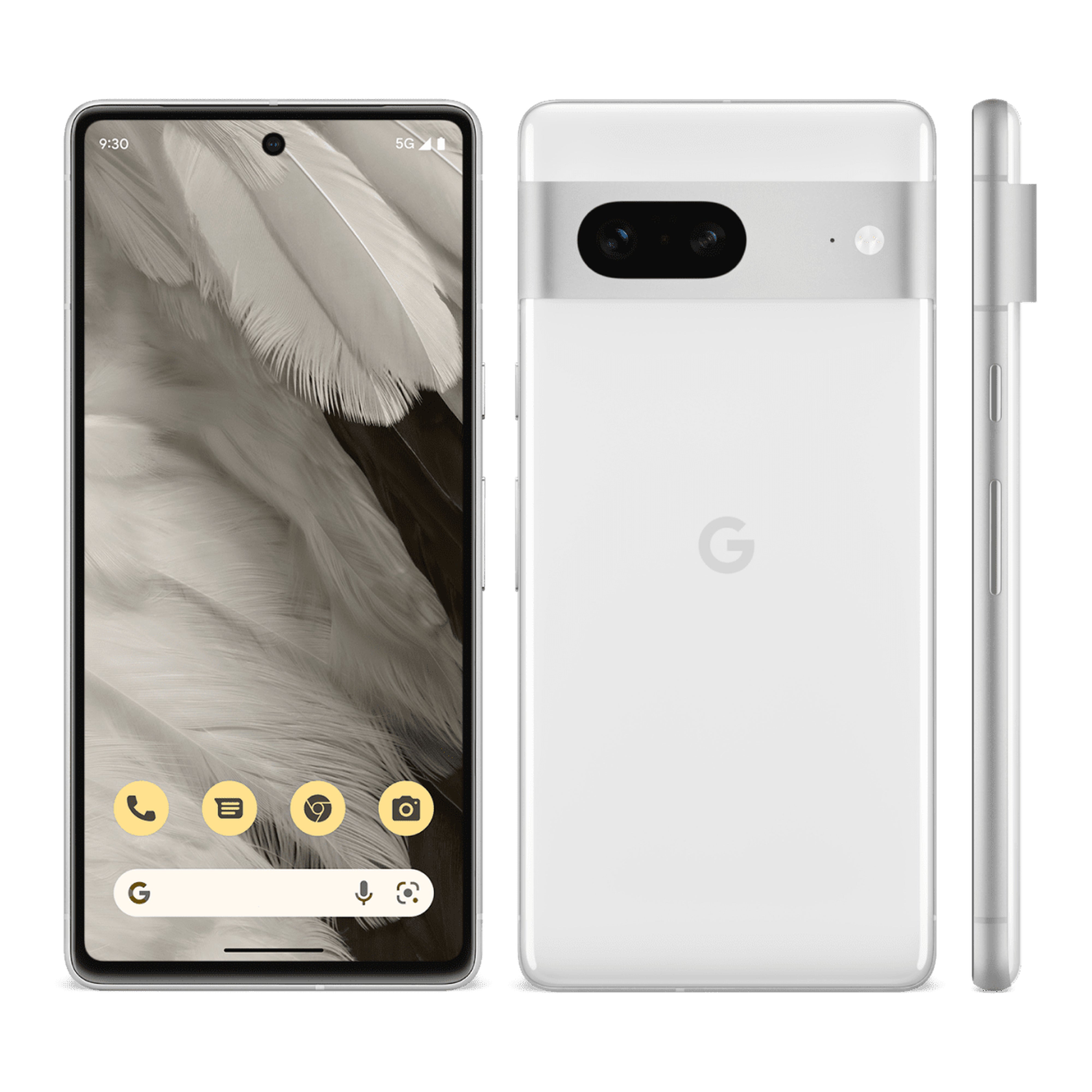 Google Pixel 7 in Snow, front and back