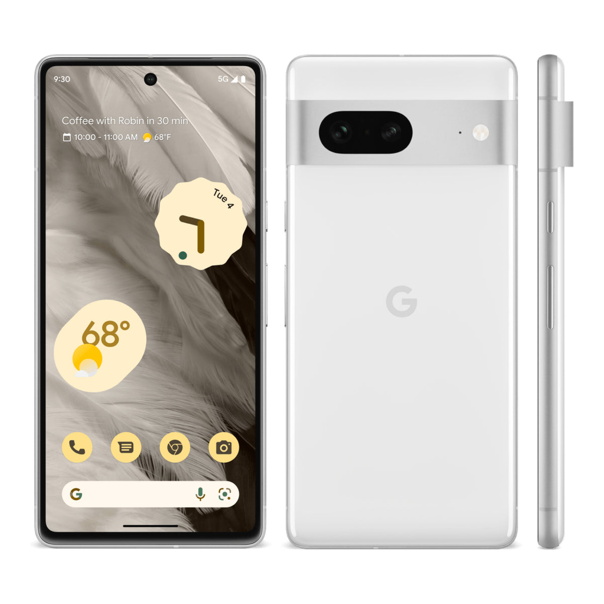 Google Pixel 7 in Snow, front and back