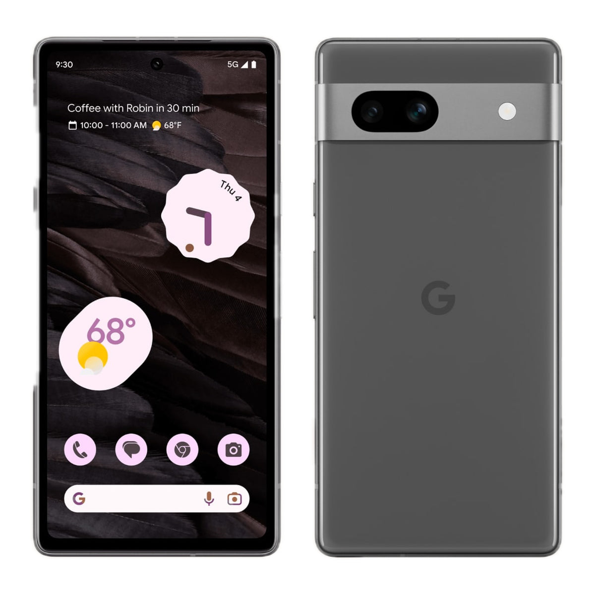Google Pixel 7a in Charcoal, front and back