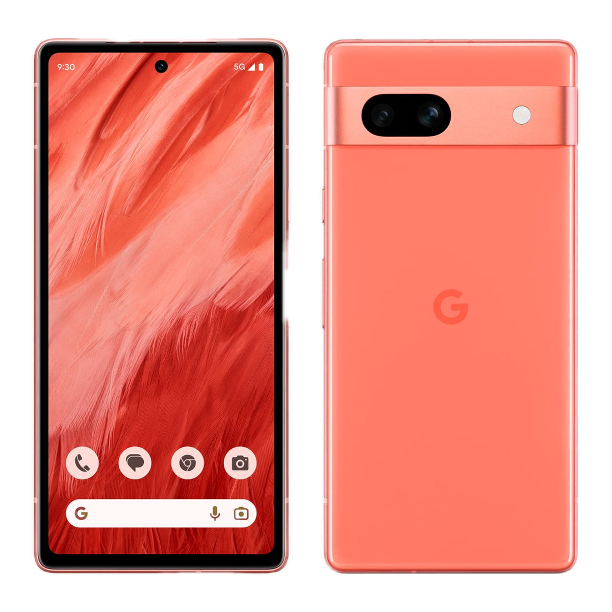 Google Pixel 7a in Coral, front and back