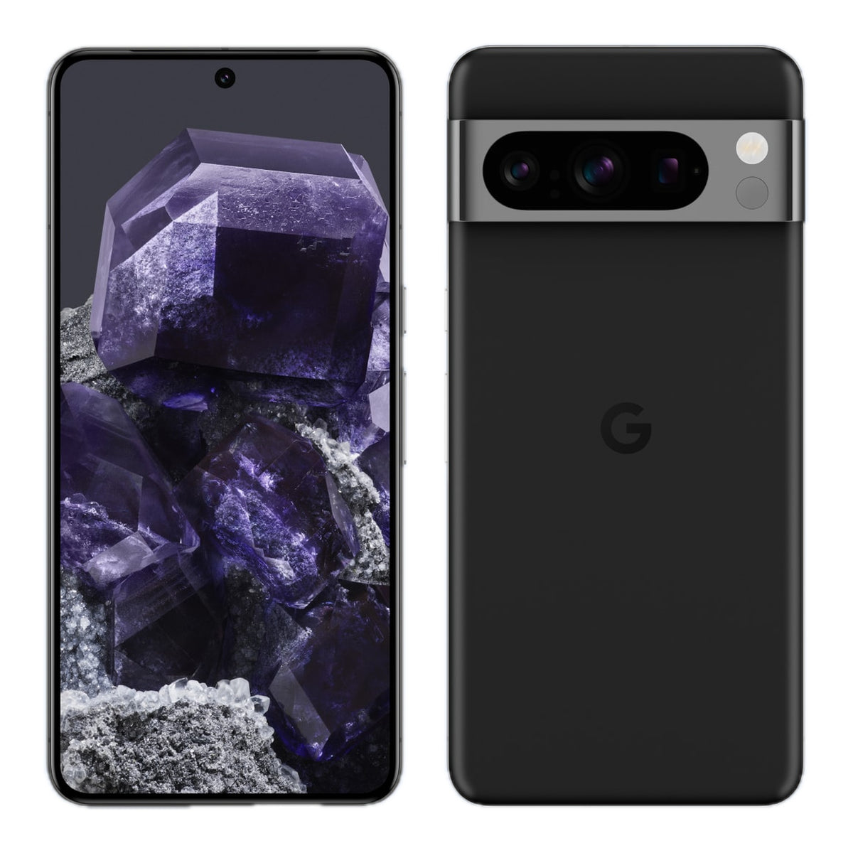 Google Pixel 8 Pro in Obsidian, front and back