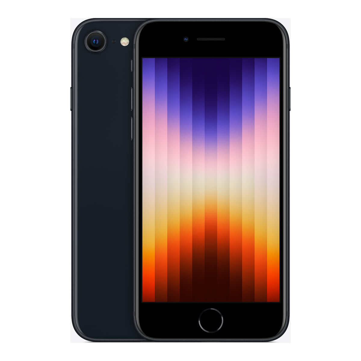 Apple iPhone SE (3rd generation) in Midnight, front and back