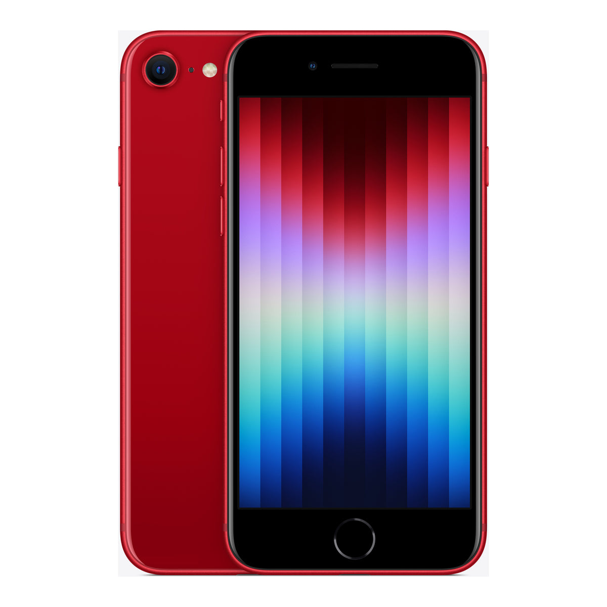 Apple iPhone SE (3rd generation) in (PRODUCT)RED, front and back
