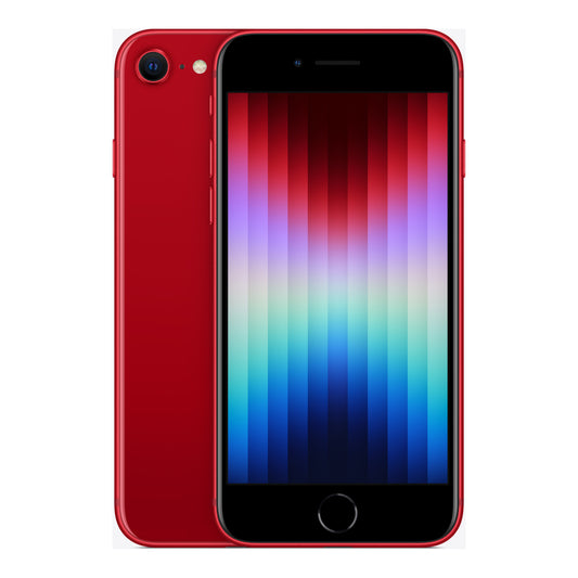 Apple iPhone SE (3rd generation) in (PRODUCT)RED, front and back