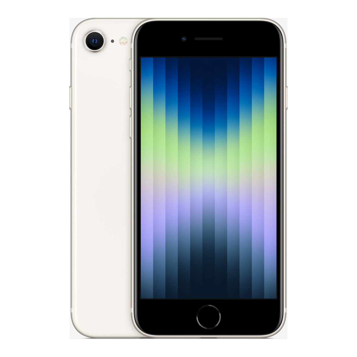 Apple iPhone SE (3rd generation) in Starlight, front and back
