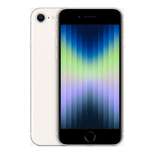 Apple iPhone SE (3rd generation) in Starlight, front and back