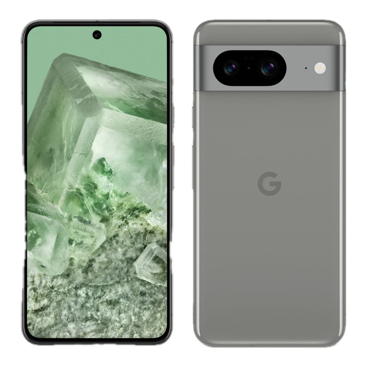 Google Pixel 8 in Hazel, front and back