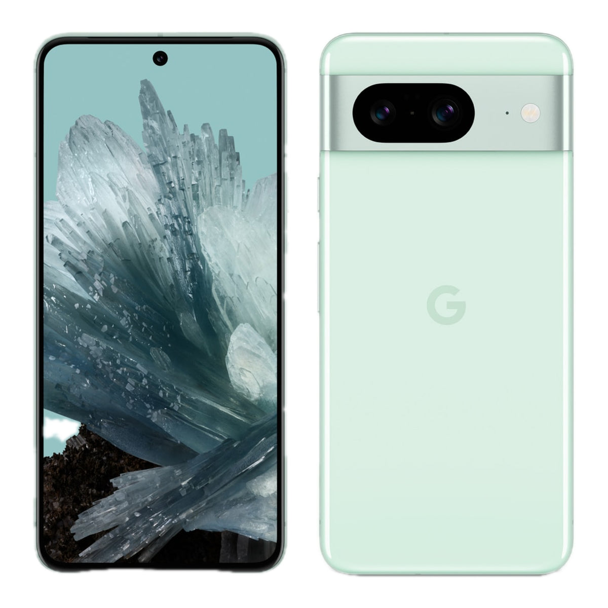 Google Pixel 8 in Mint, front and back