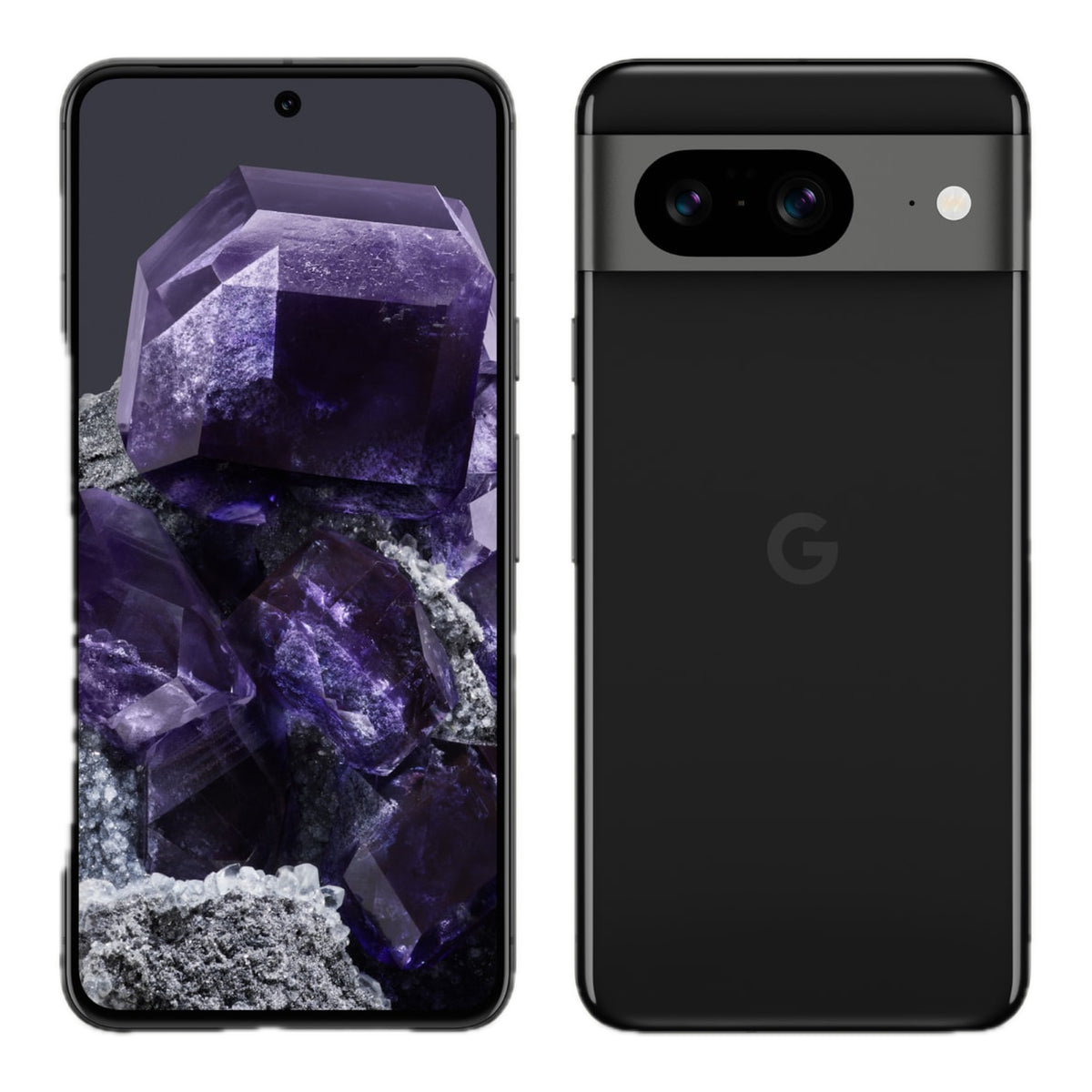 Google Pixel 8 in Obsidian, front and back