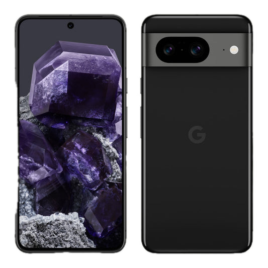 Google Pixel 8 in Obsidian, front and back