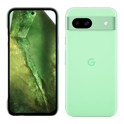 Google Pixel 8a in Aloe, front and back