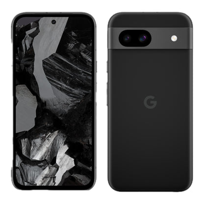Google Pixel 8a in Obsidian, front and back