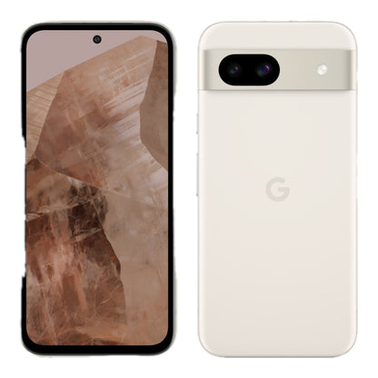 Google Pixel 8a in Porcelain, front and back