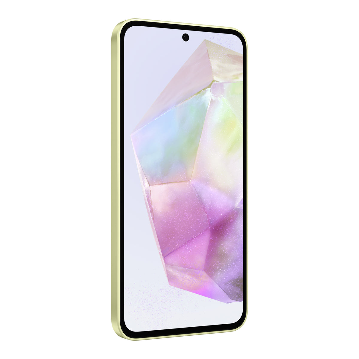 Samsung Galaxy A35 5G in Awesome Lemon, front, left angle