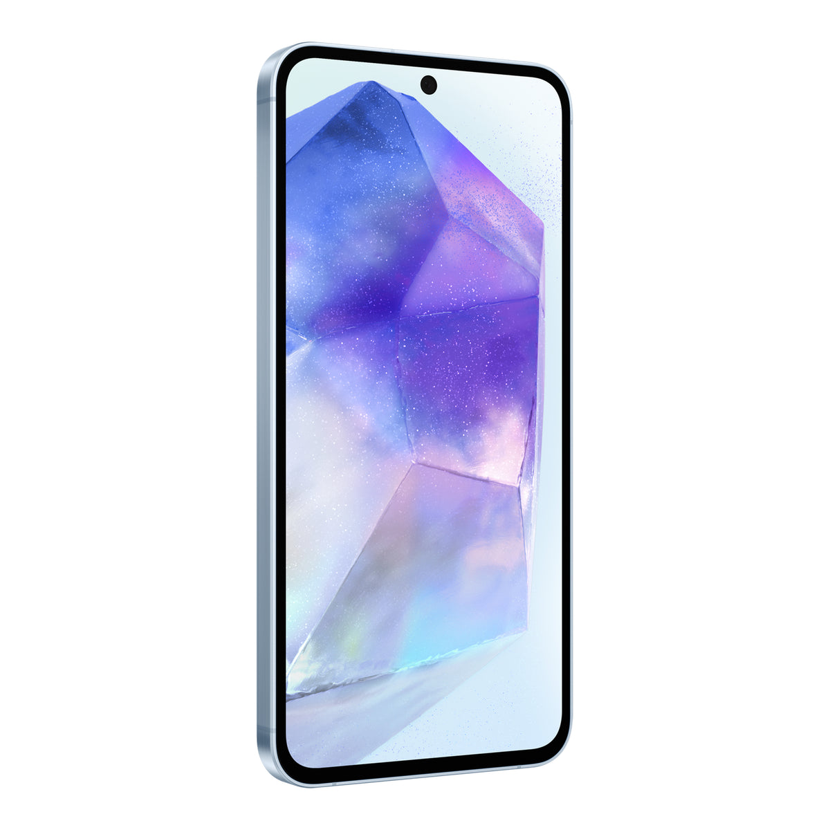 Samsung Galaxy A55 5G in Awesome Iceblue, front, left angle