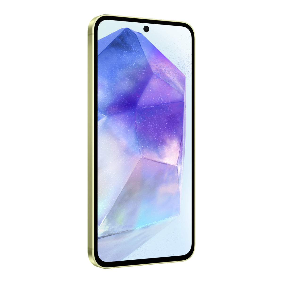 Samsung Galaxy A55 5G in Awesome Lemon, front, left angle