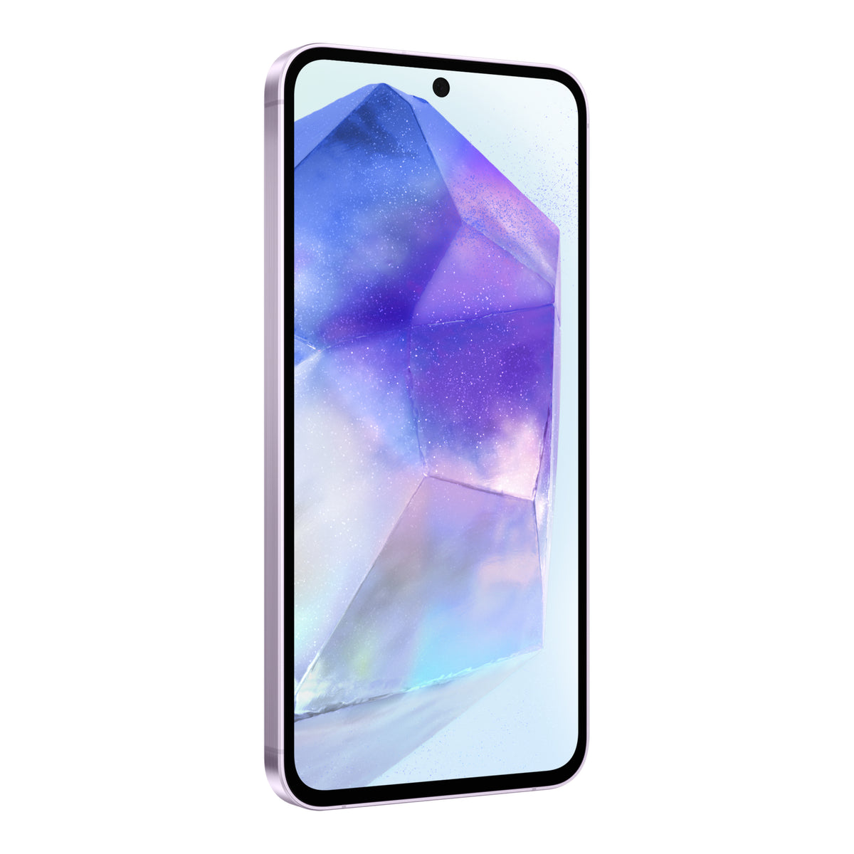 Samsung Galaxy A55 5G in Awesome Lilac, front, left angle