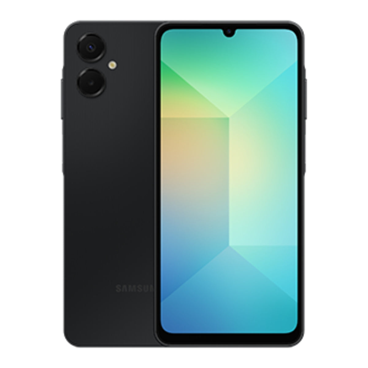 Samsung Galaxy A06 5G in Black, front and back view
