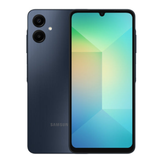 Samsung Galaxy A06 in Black, front and back view