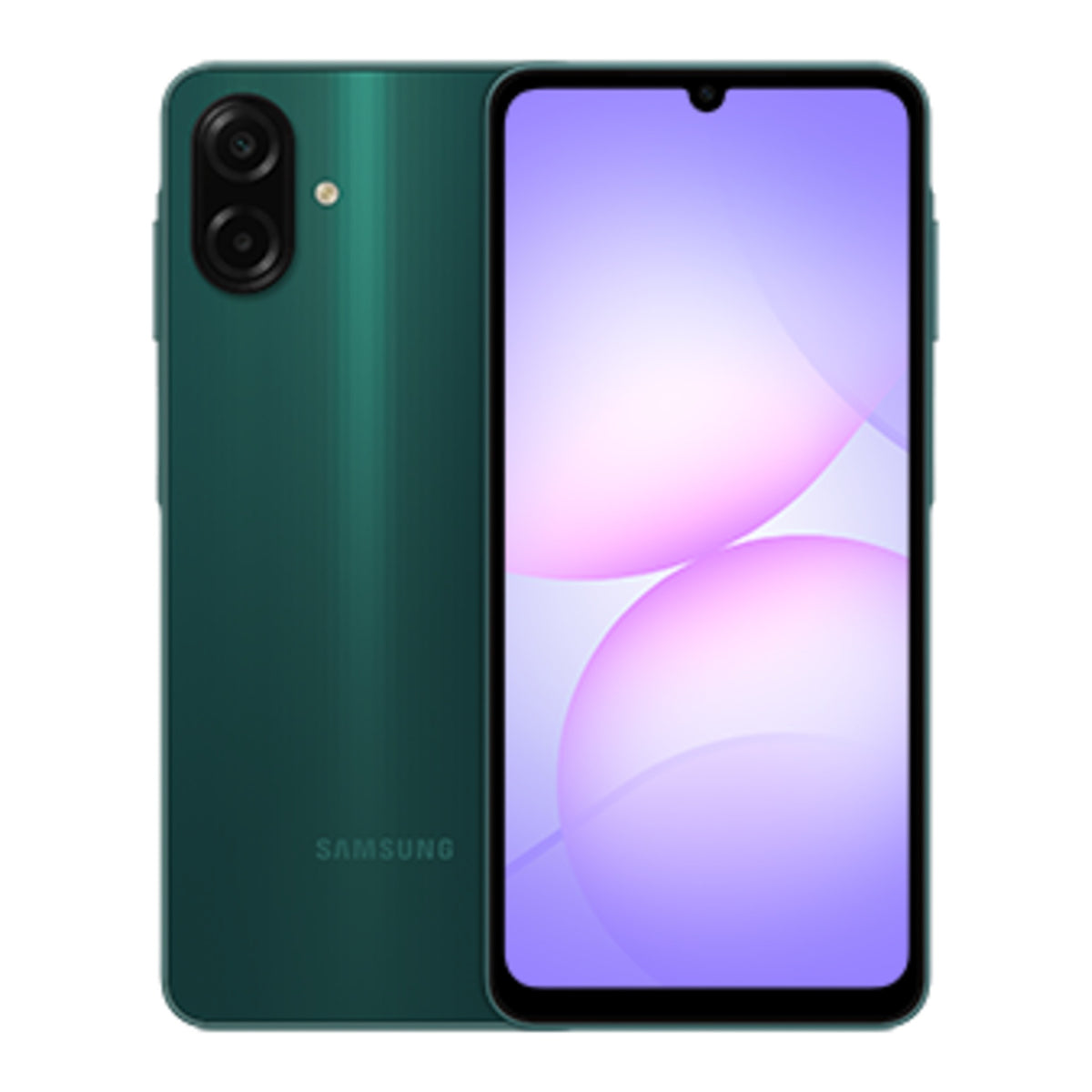 Samsung Galaxy A07s 64GB in Green, front and back view