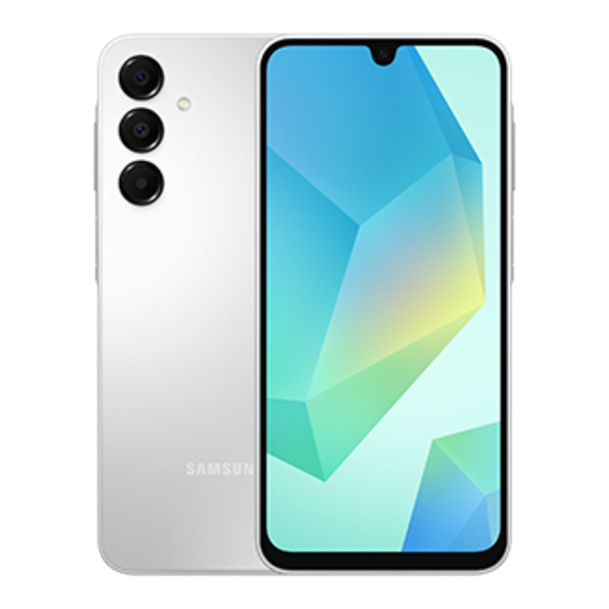 Samsung Galaxy A16 4G in Light Gray, front and back view