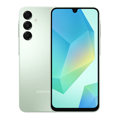 Samsung Galaxy A16 4G in Light Green, front and back view
