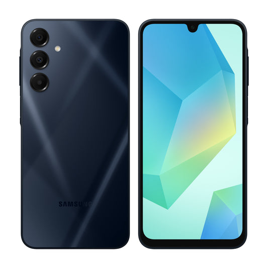 Samsung Galaxy A16 5G in Black, front and back view