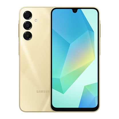 Samsung Galaxy A16 5G in Gold, front and back view