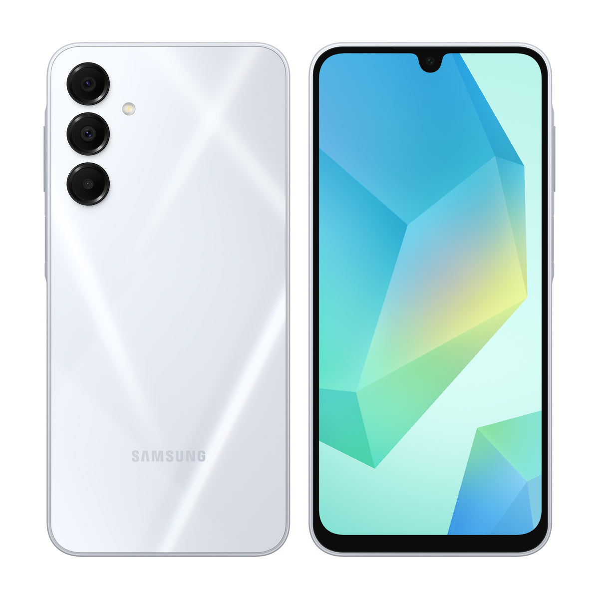 Samsung Galaxy A16 5G in Light Gray, front and back view