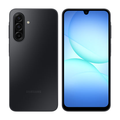 Samsung Galaxy A17 5G in Black, front and back view