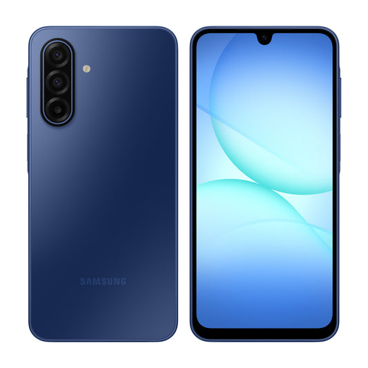 Samsung Galaxy A17 5G in Blue, front and back view