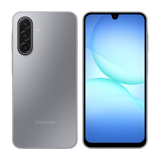 Samsung Galaxy A17 5G in Gray, front and back view
