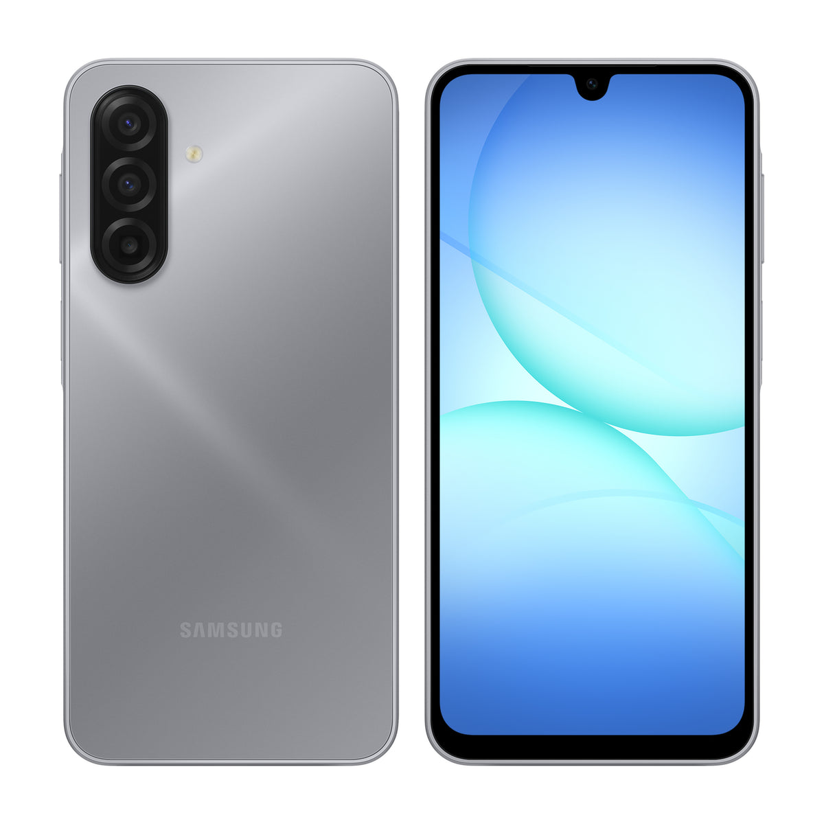 Samsung Galaxy A17 in Grey, front and back view